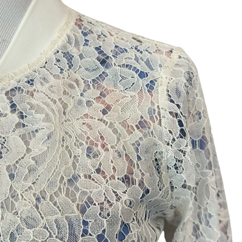 Candies Blue & White Floral Crochet Lace Reversible Bomber Jacket - Size Medium - Picture 9 of 14